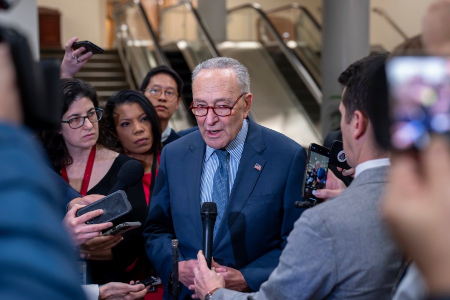 Senate Majority Leader Chuck Schumer, D-N.Y., discusses next steps for the foreign aid package for Ukraine and Israel on the day after the bipartisan Senate border security bill collapsed, at the Capitol in Washington, Wednesday, Feb. 7, 2024. (AP Photo/J. Scott Applewhite)