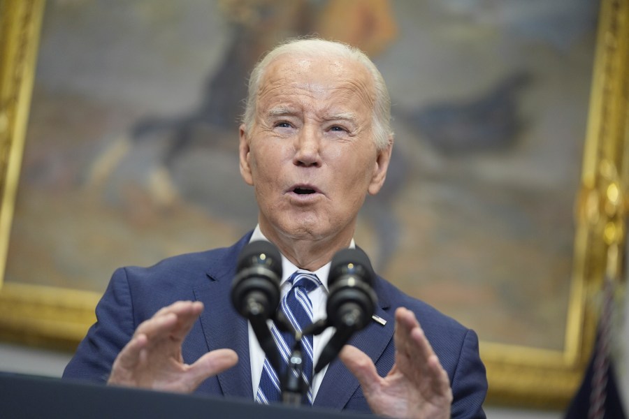 President Joe Biden delivers remarks on the death of Russian opposition leader Alexei Navalny, in the Roosevelt Room of the White House, Friday, Feb. 16, 2024, in Washington. (AP Photo/Evan Vucci)