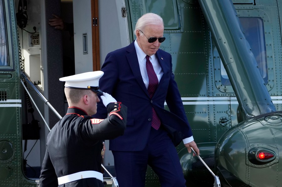 President Joe Biden arrives on Marine One to attend a fundraiser in San Francisco, Wednesday, Feb. 21, 2024. (AP Photo/Manuel Balce Ceneta)