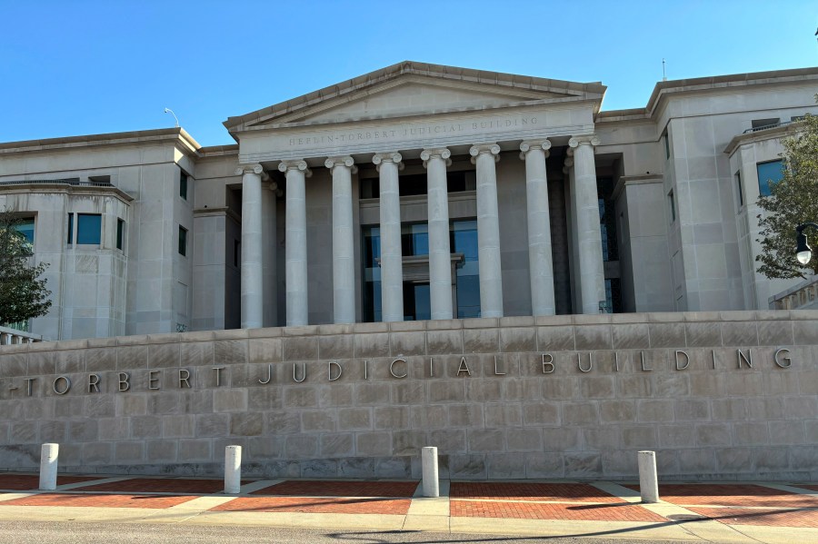 The exterior of the Alabama Supreme Court building in Montgomery, Ala., is shown Tuesday, Feb. 20, 2024. The Alabama Supreme Court ruled, Friday, Feb. 16, 2024, that frozen embryos can be considered children under state law, a ruling critics said could have sweeping implications for fertility treatments. The decision was issued in a pair of wrongful death cases brought by three couples who had frozen embryos destroyed in an accident at a fertility clinic. (AP Photo/Kim Chandler)