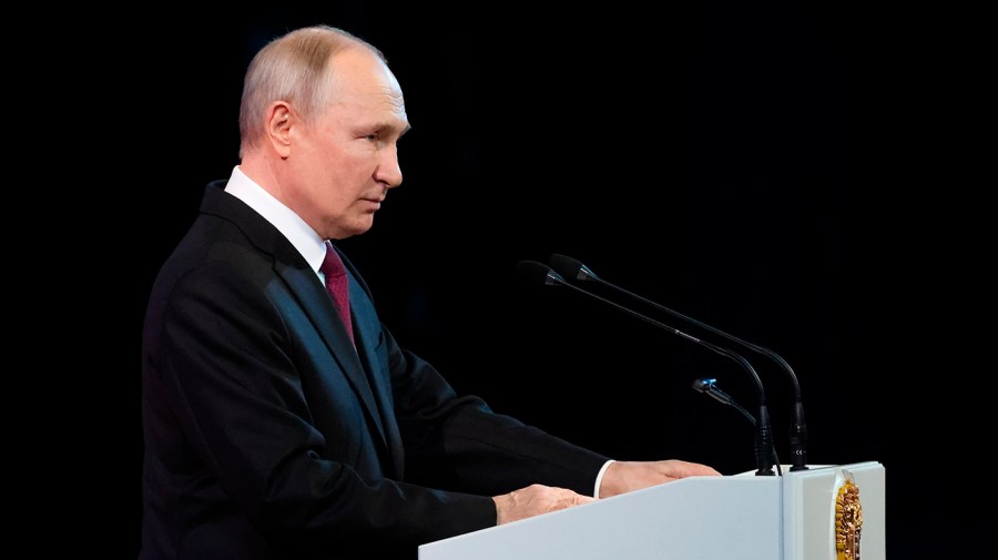 Vladimir Putin delivers his speech.