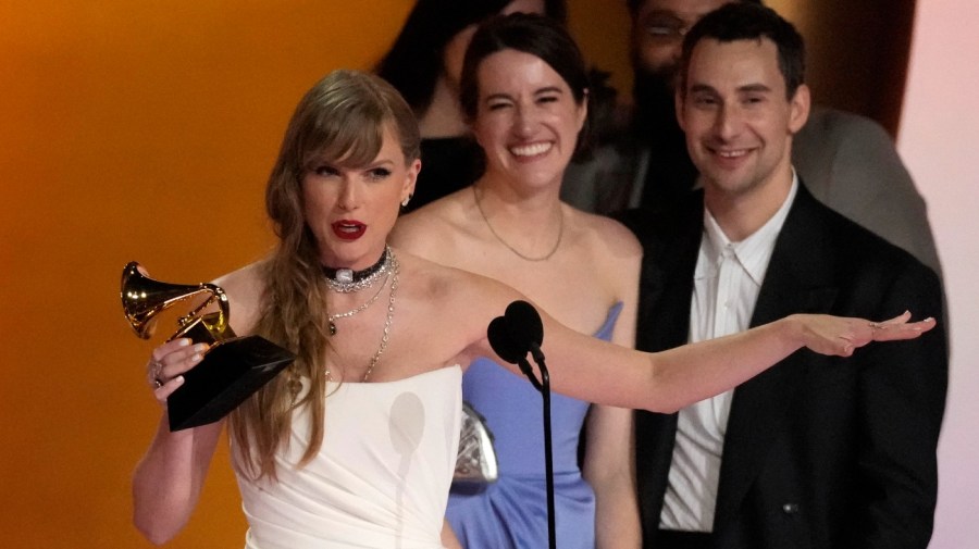 Taylor Swift accepts the award for album of the year for "MIdnights" during the 66th annual Grammy Awards on Sunday, Feb. 4, 2024, in Los Angeles