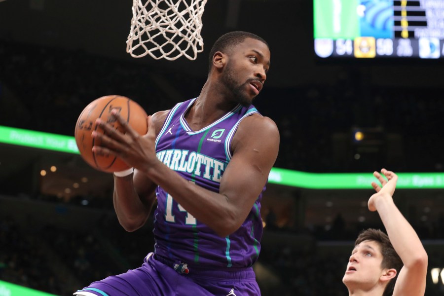 FILE - Charlotte Hornets forward Michael Kidd-Gilchrist (14) grabs a rebound in the first half of an NBA basketball game against the Memphis Grizzlies, Dec. 29, 2019, in Memphis, Tenn. The Kentucky Senate voted, Thursday, March 7, 2024, to expand insurance coverage for people seeking treatment for stuttering, and the bill's sponsor credited the former basketball star with the assist. (AP Photo/Karen Pulfer Focht, File)