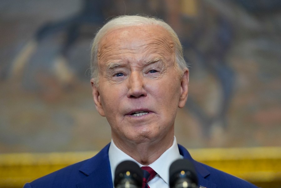 President Joe Biden delivers remarks on the Francis Scott Key bridge collapse in the Roosevelt Room of the White House, Tuesday, March 26, 2024, in Washington. (AP Photo/Evan Vucci)