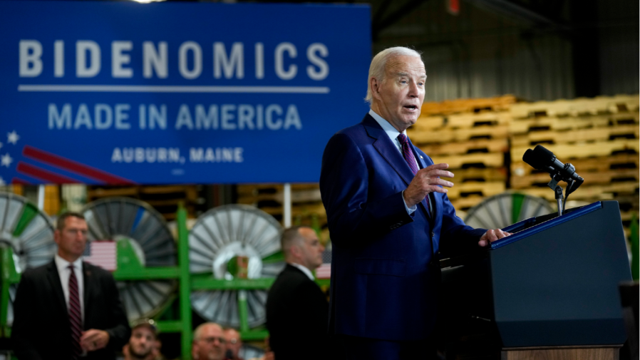 President Joe Biden speaks at Auburn Manufacturing Inc., in Auburn, Maine, Friday, July 28, 2023, before he signs an executive order to encourage companies to manufacture new inventions in the United States.