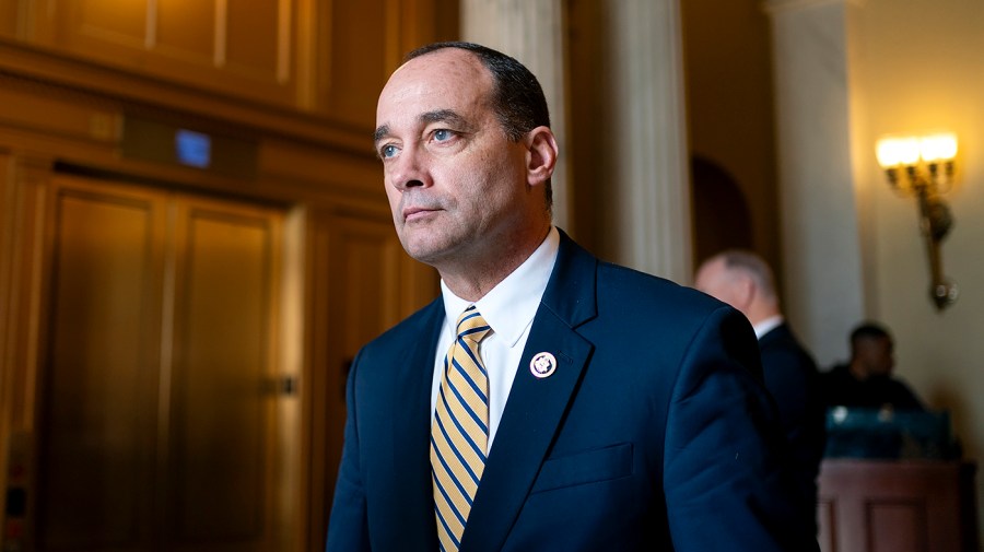 Representative Bob Good is seen walking through the Capitol. 