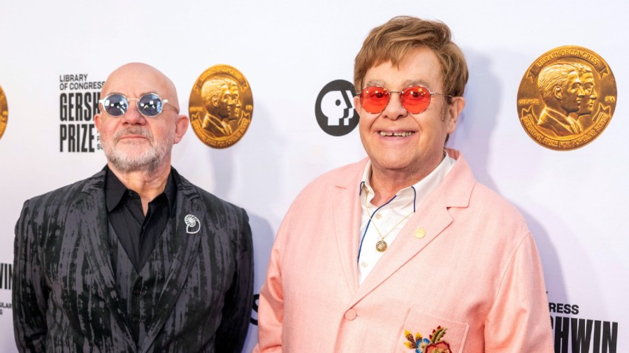 Bernie Taupin and Elton John arrive in the red carpet for the 2024 Library of Congress Gershwin Prize for Popular Song at a DAR Constitution Hall honoring the pair, Wednesday, March 20, 2024, in Washington, D.C.