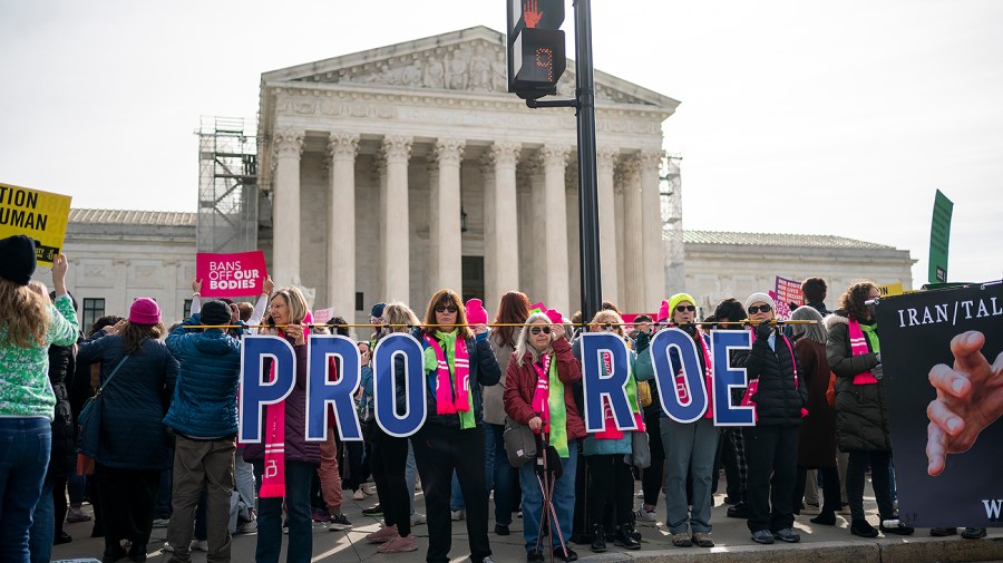 Supporters for and against abortion are seen outside the Supreme Court