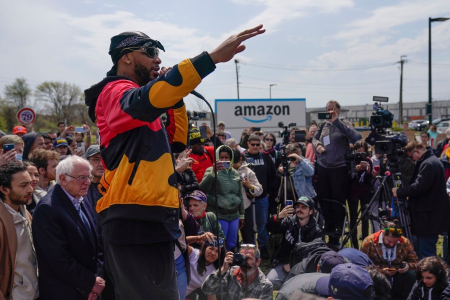 FILE - Chris Smalls, president of the Amazon Labor Union, speaks at a rally outside an Amazon warehouse on Staten Island in New York, April 24, 2022. Within union ranks, some felt Smalls was spending too much time traveling and giving speeches instead of organizing workers on Staten Island. (AP Photo/Seth Wenig, File)