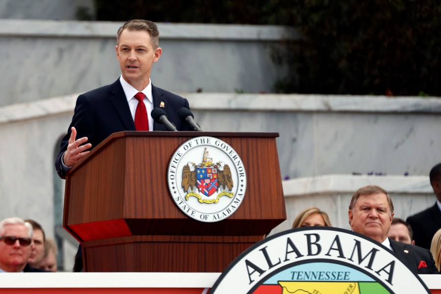 FILE - Alabama Secretary of State Wes Allen speaks during his inauguration ceremony on the steps of the Alabama State Capital, Jan. 16, 2023, in Montgomery, Ala. Allen, a Republican, said Tuesday, April 9, President Joe Biden could be left off the ballot in Alabama because the state’s certification deadline is several days before the Democratic Party’s convention. A similar concern was raised in Ohio that Biden could be left off the ballot in that state. (AP Photo/Butch Dill, File)