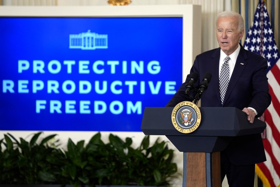 FILE - President Joe Biden speaks during a meeting in the White House, Jan. 22, 2024, in Washington. Biden is traveling to Tampa, Fla., on Tuesday, April 23, just days before the state's six-week abortion ban goes into effect, to make his case against abortion restrictions nationwide. (AP Photo/Evan Vucci, File)