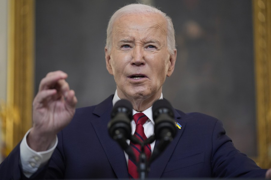 President Joe Biden speaks before signing a $95 billion Ukraine aid package that also includes support for Israel, Taiwan, and other allies, in the State Dining Room of the White House, Wednesday, April 24, 2024, in Washington. (AP Photo/Evan Vucci)