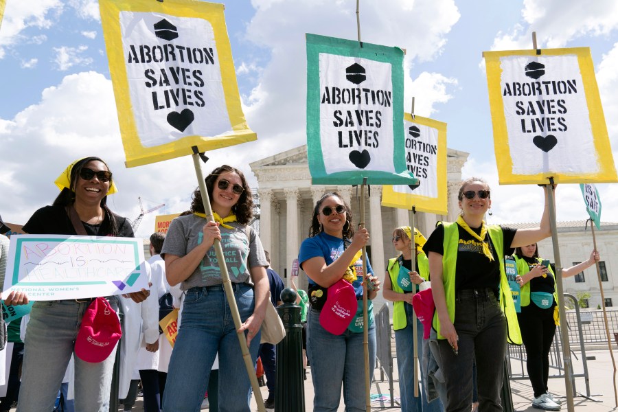 Abortion rights activists rally outside the Supreme Court, Wednesday, April 24, 2024, in Washington. (AP Photo/Jose Luis Magana)