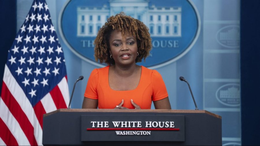 Karine Jean-Pierre speaks during a press briefing.