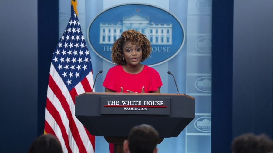 Karine Jean-Pierre speaks during a press briefing at the White House.