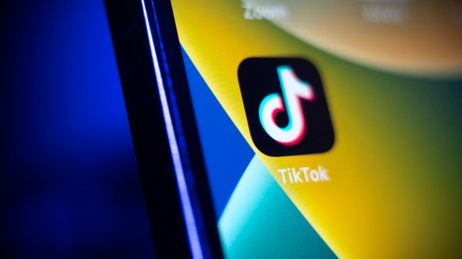 The TikTok app logo is seen on a phone screen.