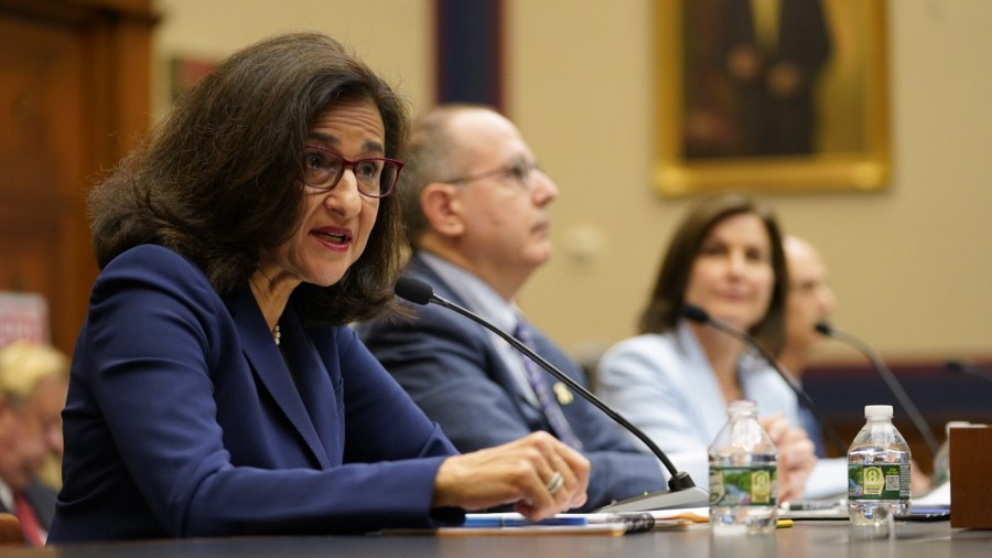 Nemat Shafik, Columbia University’s president, testifies before the House Education Committee.