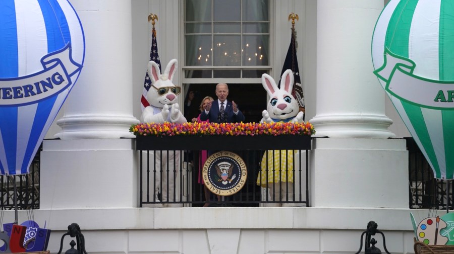 President Biden speaks during the 2024 White House Easter Egg Roll.