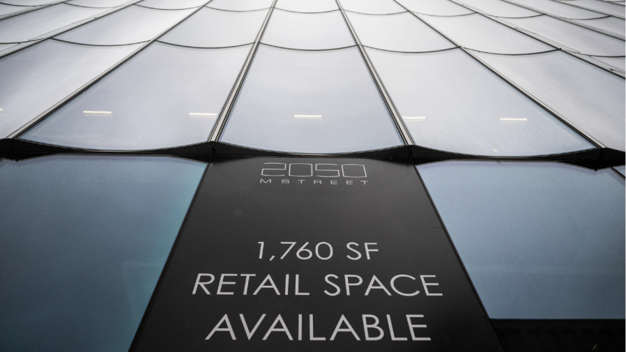 A building with retail space for rent is seen in Washington, DC, on March 6, 2024.