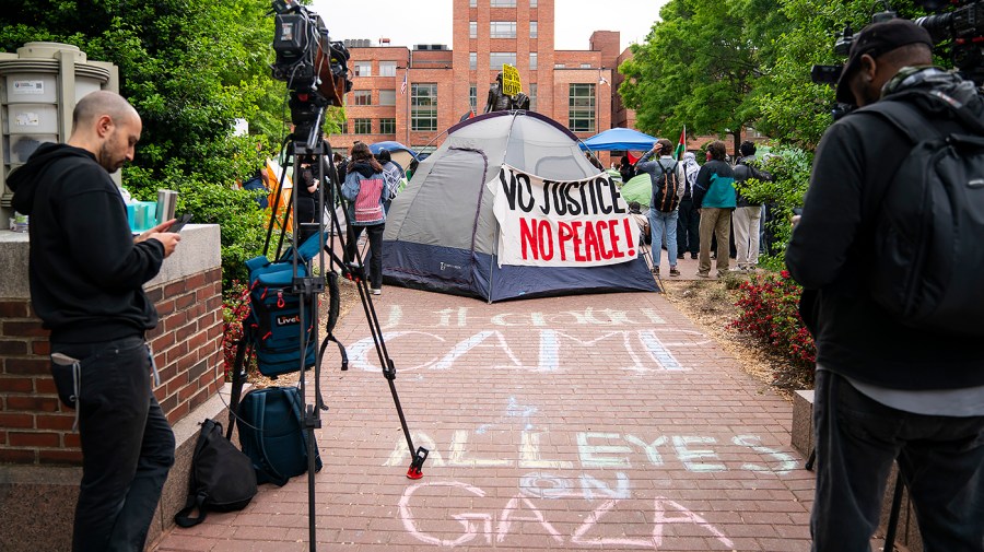 George Washington University students gather on campus to protest in support of Palestine