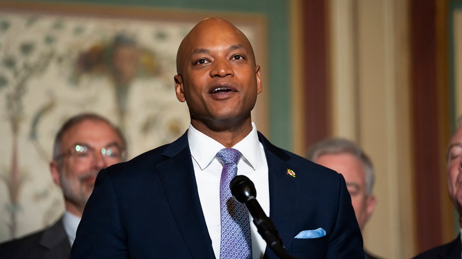 Maryland Governor Wes Moore speaks to the press.