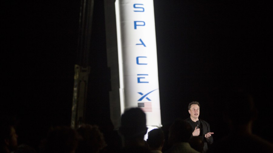 Elon Musk, chief executive officer of Space Exploration Technologies Corp. (SpaceX) and Tesla Inc., speaks during an event at the SpaceX launch facility in Cameron County, Texas, U.S., on Saturday, Sept. 28, 2019.