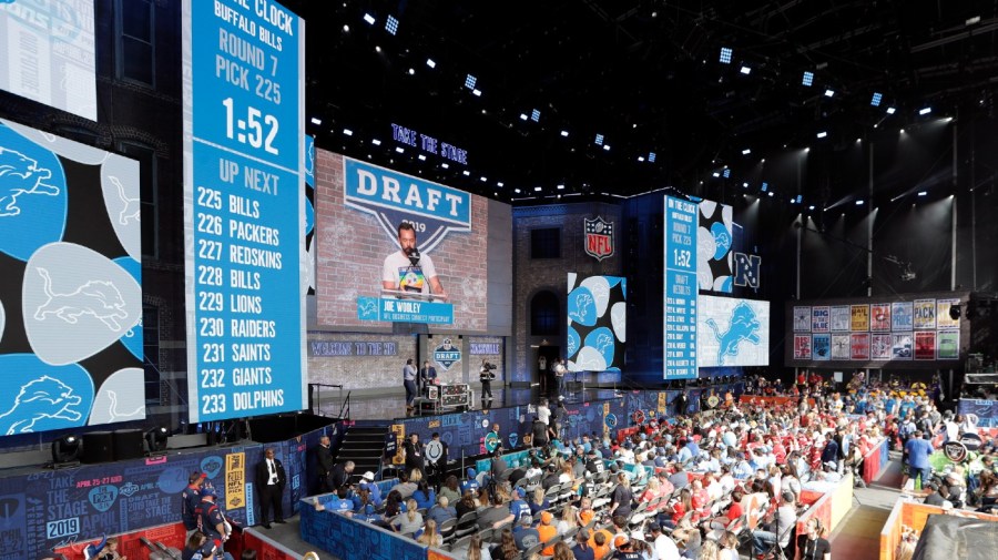 Fans attend the final day of the NFL football draft Saturday, April 27, 2019, in Nashville, Tenn. (