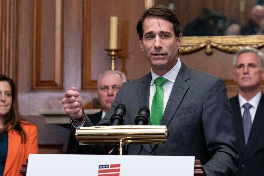 FILE - Rep. Garret Graves, R-La., speaks at a news conference after the House passed the debt ceiling bill, May 31, 2023, at the Capitol in Washington. A panel of federal judges on Tuesday rejected a new congressional map that would give Louisiana a second majority Black district, renewing the political fortunes of Graves, whose district was altered by the map. Fields had declared his intention to run for Congress in the new district. (AP Photo/Jose Luis Magana, File)