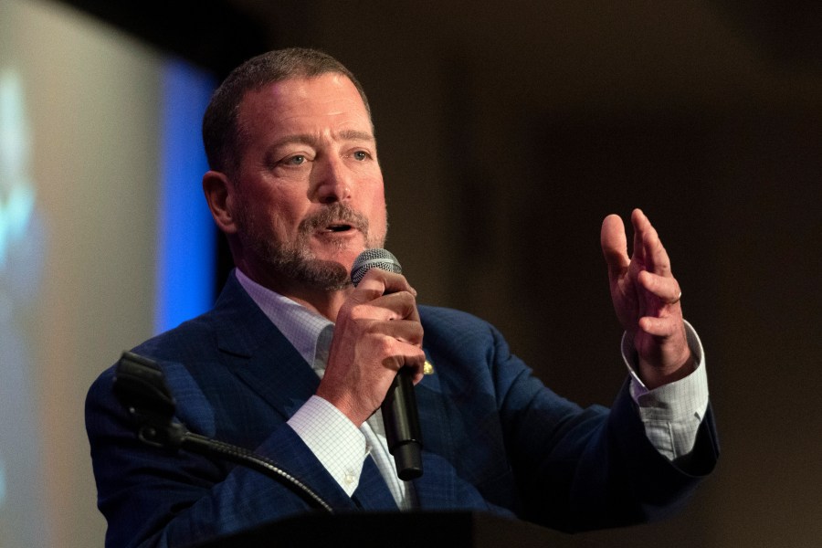 Rep. Chuck Goodrich speaks during a Lincoln Day Dinner, Thursday, May 2, 2024, in Noblesville, Ind. (AP Photo/Darron Cummings)