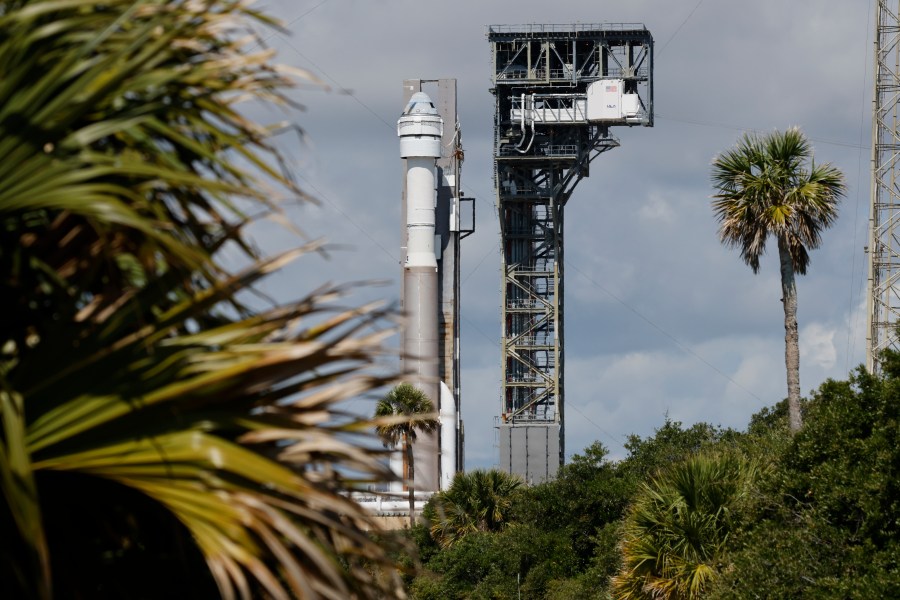 Boeing's Starliner capsule atop an Atlas V rocket is rolled out to the launch pad at Space Launch Complex 41, Saturday, May 4, 2024, in Cape Canaveral, Fla. NASA astronauts Butch Wilmore and Suni Williams will launch aboard to the International Space Station, scheduled for liftoff on May 6, 2024. (AP Photo/Terry Renna)