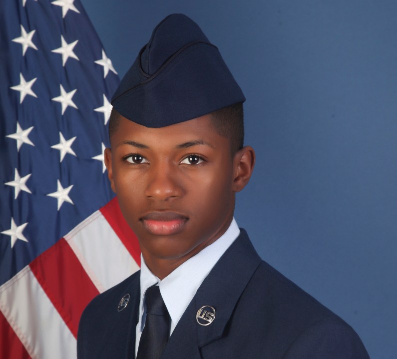 This photo provided by the U.S. Air Force, shows Senior Airman Roger Fortson in a Dec. 24, 2019, photo. The Air Force says the airman supporting its Special Operations Wing at Hurlburt Field, Fla., was shot and killed on May 3, 2024, during an incident involving the Okaloosa County Sheriff's Office. (U.S. Air Force via AP)