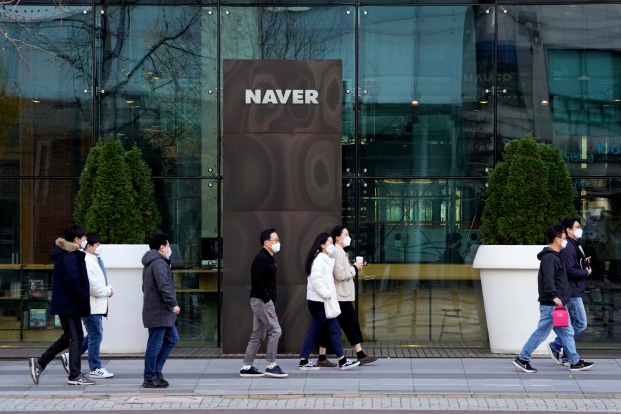 FILE - The logo of Naver is seen at its headquarters in Seongnam, South Korea on Nov. 16, 2021. South Korea vowed Friday, May 10, 2024, to protect its companies operating in other markets after Japanese regulators told LY Corp., which runs the popular chat app Line in a joint venture with Japan’s SoftBank, to reduce its dependence on its Korean partner, Naver. (AP Photo/Ahn Young-joon, File)