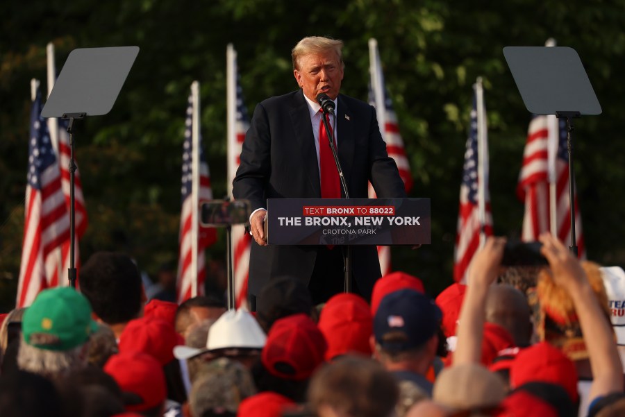 Former President Donald Trump speaks at a rally, Thursday, May 23, 2024, in the Bronx borough of New York. (AP Photo/Yuki Iwamura)