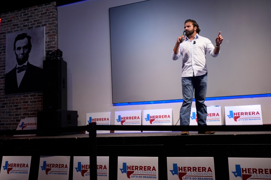 Brandon Herrera, a gun-rights YouTube creator who calls himself "The AK Guy", speaks during a campaign stop, Thursday, May 23, 2024, in San Antonio. Herrera is facing prominent Republican incumbent U.S. Rep. Tony Gonzales in a runoff election. (AP Photo/Eric Gay)