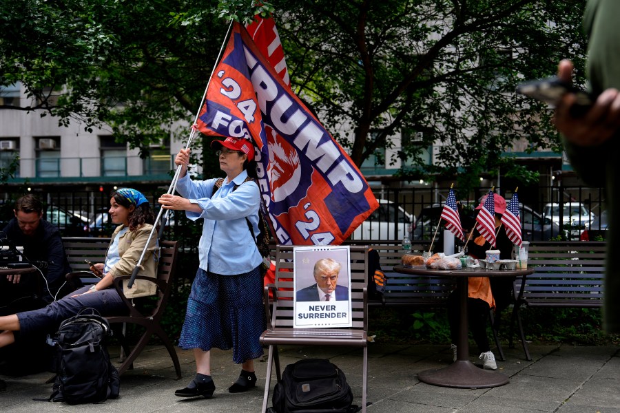 Supporters of former President Donald Trump demonstrate in Collect Pond Park outside Manhattan Criminal Court, Thursday, May 30, 2024, in New York. (AP Photo/Julia Nikhinson)