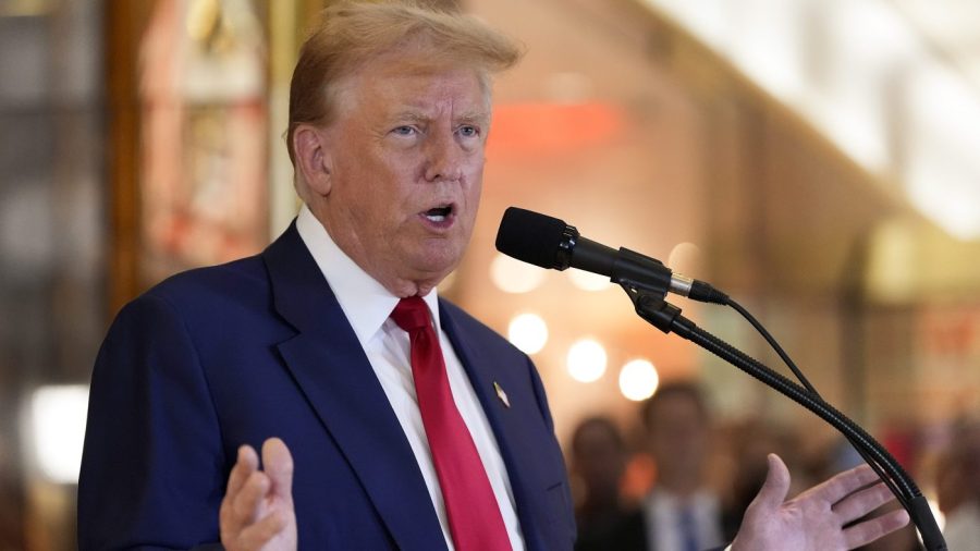 Former President Trump speaks during a news conference.