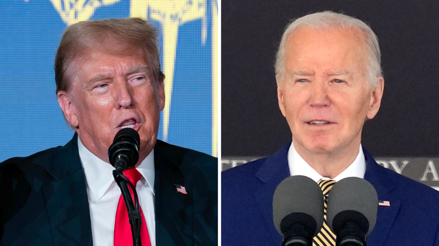 Former President Trump and President Biden appear side-by-side in this composite image.