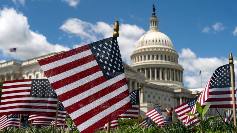 American flags are seen outside the Capitol in Washington, D.C