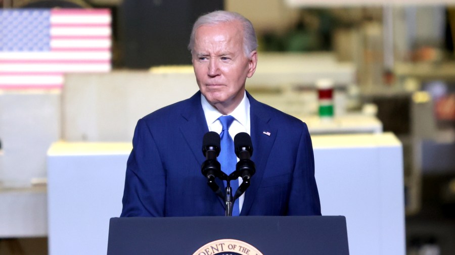 US President Joe Biden at Gateway Technical College in Sturtevant, Wisconsin, US, on Wednesday, May 8, 2024.