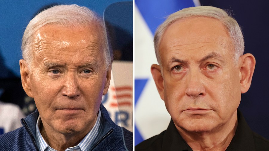 President Biden and Israeli Prime Minister Benjamin Netanyahu are seen side-by-side in this composite image.