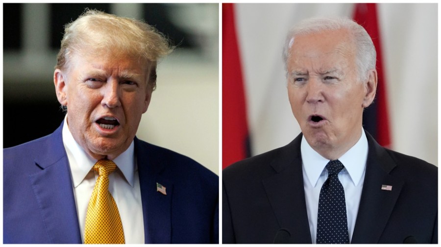 Former President Trump and President Biden are seen side-by-side in this composite image.