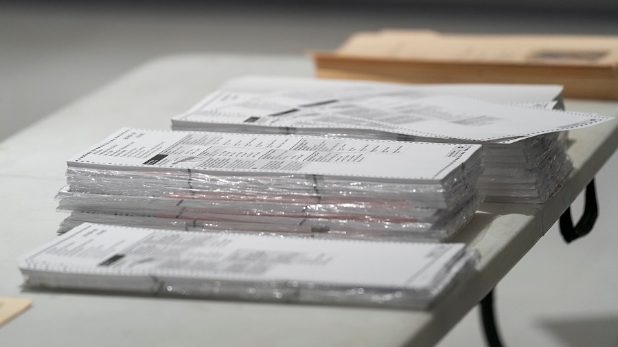 A stack of blank ballots are seen at the Potomac Elementary School in Potomac, Md., during the Maryland primary