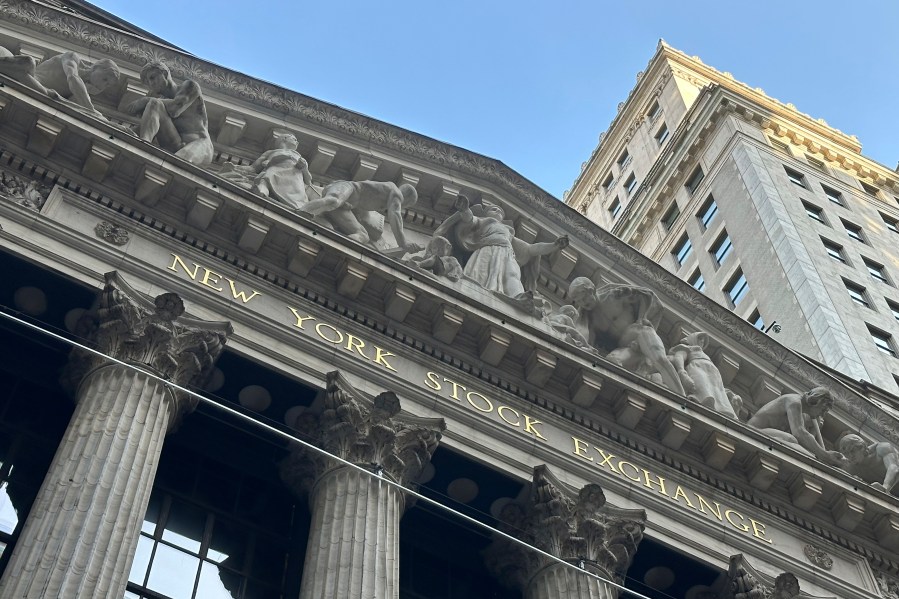 FILE - The New York Stock Exchange is shown on May 21, 2024, in New York. World stocks are mostly lower on Monday, June 10, 2024, after a U.S. jobs report released Friday was hotter than expected. (AP Photo/Peter Morgan, File)