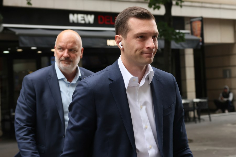 Jordan Bardella, president of the far-right National Rally, leaves the party headquarters, Monday, June 10, 2024 in Paris. French President Emmanuel Macron dissolved the lower house of France's parliament in a surprise announcement sending voters back to the polls in the coming weeks to choose lawmakers, after his party was handed a humbling defeat by the far-right in the European elections Sunday. (AP Photo/Thomas Padilla)