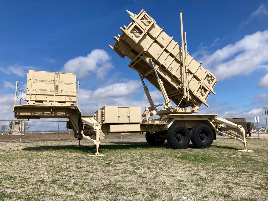 FILE - A Patriot missile mobile launcher is displayed outside the Fort Sill Army Post near Lawton, Okla., on March 21, 2023. Two U.S. officials say the United States will send Ukraine another Patriot missile system. It answers Kyiv's desperate calls for more air defenses as it battles against an intense Russian assault on the northeastern Kharkiv region. (AP Photo/Sean Murphy, File)