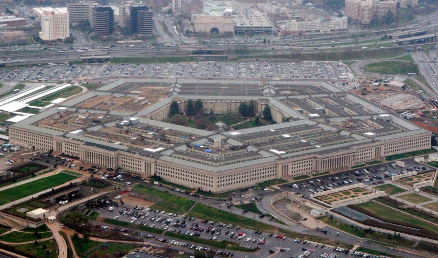 FILE - In this March 27, 2008, file photo, the Pentagon is seen in this aerial view in Washington. The top Republican on a Senate committee that oversees the U.S. military is making an argument for aggressively increasing defense spending over negotiated spending caps. Sen. Roger Wicker, a Mississippi Republican, is releasing a plan for a “generational investment” that seeks to deter coordinated threats from U.S. adversaries like Russia, Iran and China. (AP Photo/Charles Dharapak, File)