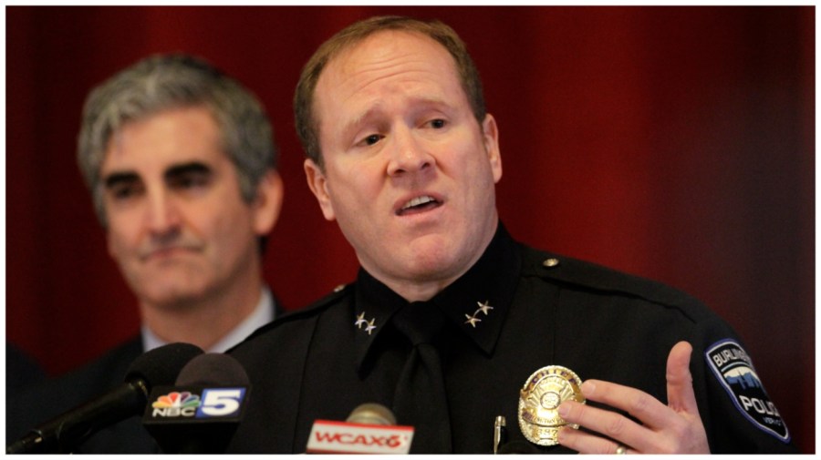 Burlington Police Chief Jon Murad speaks at a news conference with Mayor Miro Weinberger, left, in Burlington, Vt., on Monday, Nov. 27, 2023. (AP Photo/Hasan Jamali)