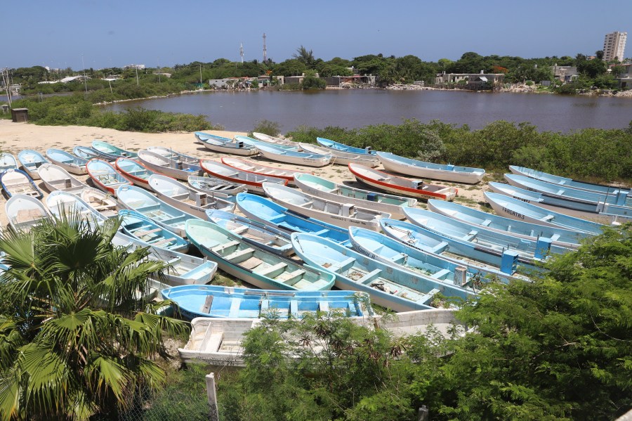 Boats lie on land for protection in preparation for the arrival of Hurricane Beryl in Progreso, Mexico, Thursday, July 4, 2024. (AP Photo/Martin Zetina)