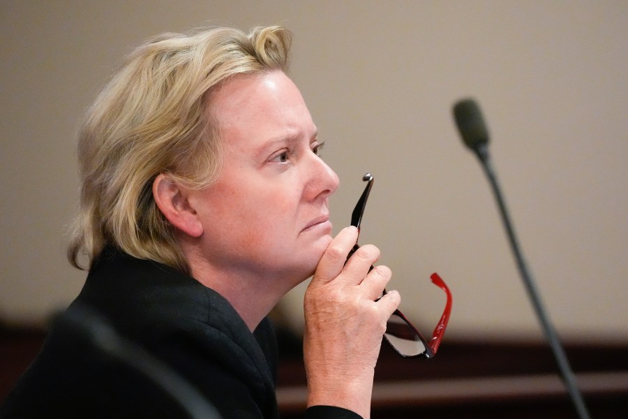 Special prosecutor Kari Morrissey listens during a pretrial hearing in Santa Fe, N.M., on Monday, July 8, 2024. Alec Baldwin is facing a single charge of involuntary manslaughter in the death of a cinematographer, Halyna Hutchins. (AP Photo/Ross D. Franklin, Pool)