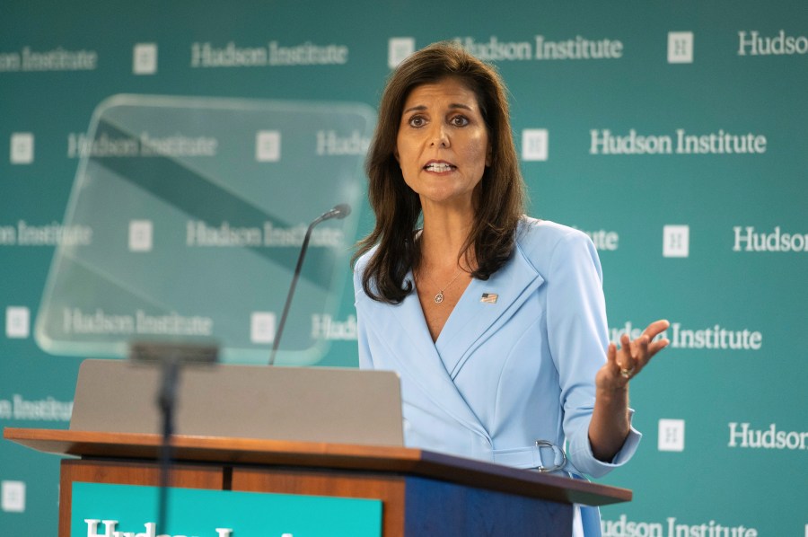 FILE - Former U.N. Ambassador Nikki Haley speaks in Washington, May 22, 2024. Haley is releasing the delegates she won during this year's Republican primary so that they're free to support Donald Trump at next week's convention. Haley on Tuesday, July 9, opted to release her 97 delegates won across a dozen primaries and caucuses earlier this year. (AP Photo/Cliff Owen, File)